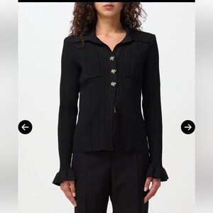 Self-Portrait Black Ribbed blouse with Heart Accents